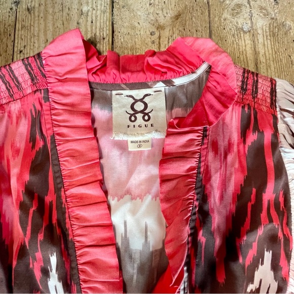 Figue Denissa Dylan Ikat Dress Medium Pink Brown Knee Length Boho - Picture 5 of 7